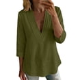 thumbnail image 1 of SBYOJLPB Women's Solid Color Tops 3/4 Sleeve Cotton-linen V-neck Pullover Top, 1 of 6