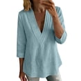 thumbnail image 1 of SBYOJLPB Women's Solid Color Tops 3/4 Sleeve Cotton-linen V-neck Pullover Top, 1 of 6