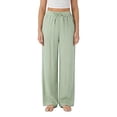 thumbnail image 1 of SBYOJLPB Women's Solid Color Trousers Drawstring Waist Wide-Leg Pants Soft Brushed Fabric Full Length Pants, 1 of 2