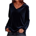 thumbnail image 1 of SBYOJLPB Women's Solid Velvet Long Sleeve V Neck T-Shirt Top Spring Blouse Navy L, 1 of 6
