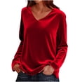 thumbnail image 1 of SBYOJLPB Women's Solid Velvet Long Sleeve V Neck T-Shirt Top Spring Blouse Red M, 1 of 6