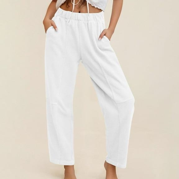SBYOJLPB Women's Solid Wide Leg Sweatpants Elastic Waisted Pants Casual Trousers with Pockets