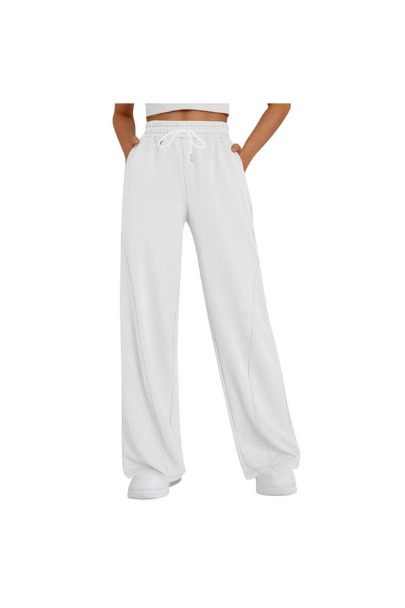 Women’s Sports Jogger Pants Casual Sweatpants Solid Color Drawstring Multi Pocket Workwear Trousers Ladies’ Comfortable Jogging Sweatpants White