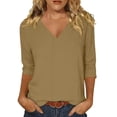 thumbnail image 1 of SBYOJLPB Women's Top 3/4 Sleeve V-Neck Solid Color Tops, 1 of 7