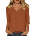 thumbnail image 1 of SBYOJLPB Women's Top 3/4 Sleeve V-Neck Solid Color Tops, 1 of 7