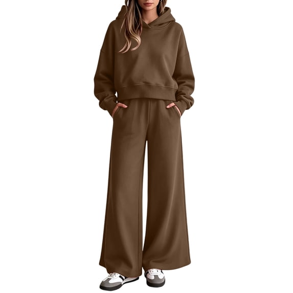 SBYOJLPB Women's Two Piece Sets Solid Color Hooded Sweatshirt Tops and Wide Leg Sweatpants Home Comfortable Sportswear Set