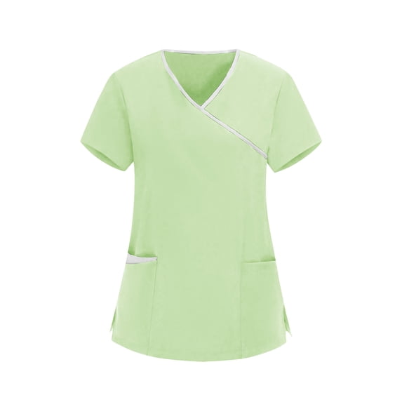SBYOJLPB Women's V-Neck Nurses Scrubs Top Short Sleeve Uniform Clinic Carer Protective Clothing Work Tops