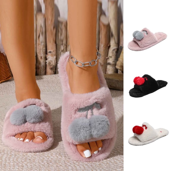 SBYOJLPB Women's Winter Slipper with Plush Decoration Casual Indoor Open-Toe Slippers