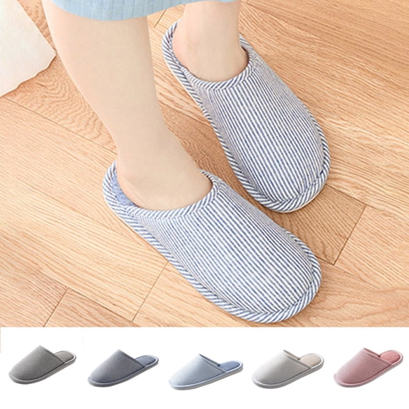 SBYOJLPB Women's Winter Striped Slippers Comfortable Warm Indoor Closed-Toe Slippers