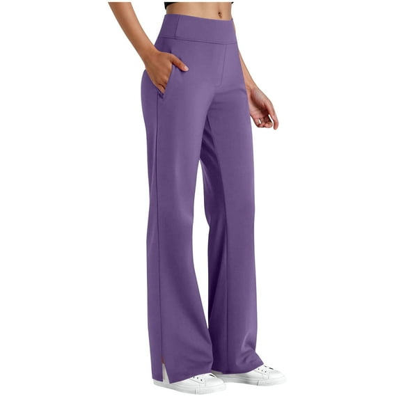 SBYOJLPB Women’s Yoga Pants Sports Casual Solid Color Elastic Waist Slim Fit Jogger Trousers with Pocket Ladies’ Fashion Tight Workout Pants Casual Purple