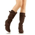 thumbnail image 1 of SBYOJLPB Womens Boots Women's Middle Heel Belt Buckle Round Suede Solid Color High Winter Brown 9(42), 1 of 4