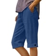 thumbnail image 1 of SBYOJLPB Womens Casual Mid-Thigh Solid Color Shorts with Rolled Hem and Black Button Accents Linen Fabric Comfortable Summer Wear, 1 of 6