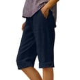 thumbnail image 1 of SBYOJLPB Womens Casual Mid-Thigh Solid Color Shorts with Rolled Hem and Black Button Accents Linen Fabric Comfortable Summer Wear, 1 of 6