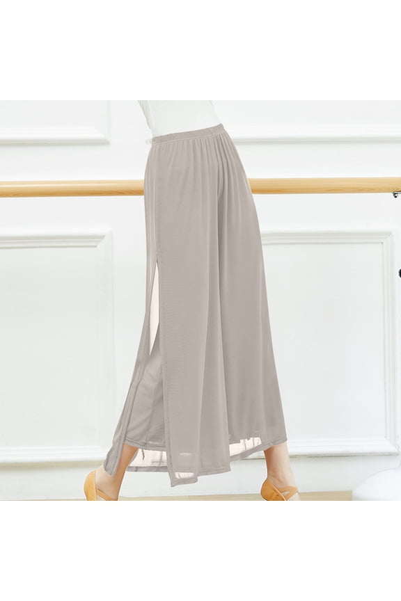 Womens Chiffon High Waist Palazzo Dressy Pants Flare Elastic Waist Culottes Trousers Pant Gray 6(M)