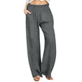thumbnail image 1 of SBYOJLPB Womens High-Waisted Pants Linen Loose Wide-Leg Trousers Solid Color with Elasticized Waist and Side Pockets Soft Draping Fabric, 1 of 6
