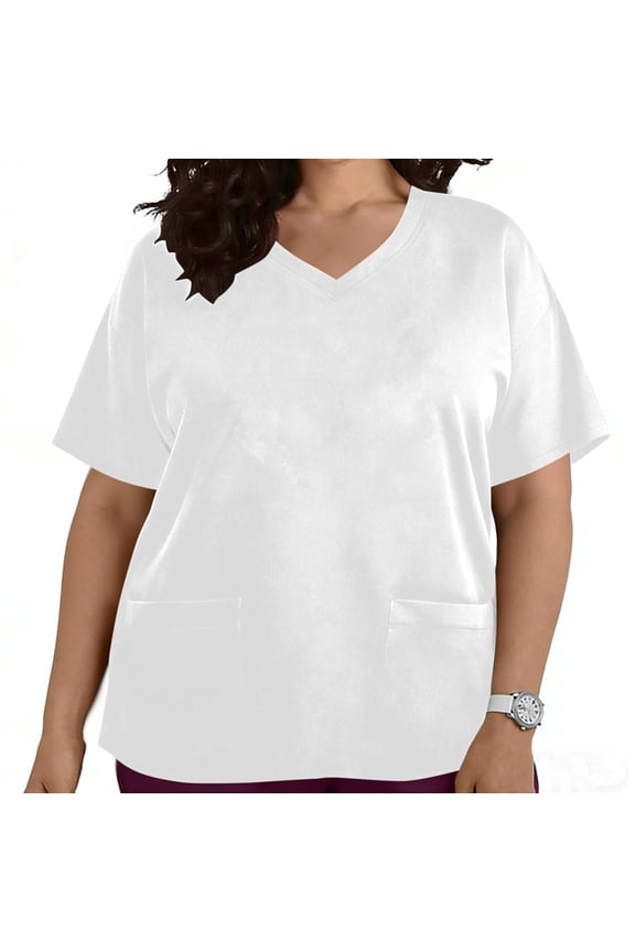 Womens Medical Uniform for Nurse Plus Size V-Neck Scrub Top Solid Color with Pocket Care Worker Uniform Top Shirt