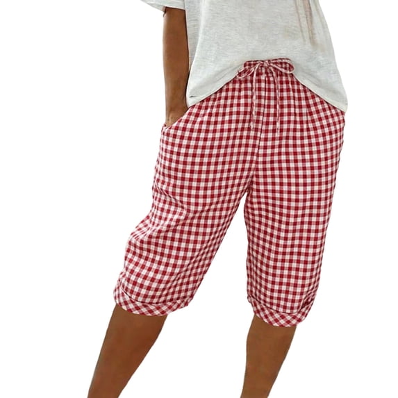 SBYOJLPB Womens Plaid Lounge Half Shorts Pants Loose Elastic Comfortable Soft Fabric Casual Loose Shorts Straight Wide Leg Trousers with Pocket