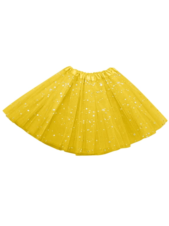 Womens Pleated Gauze Skirt Tutu Dancing Skirt with Embellished Star Sequin