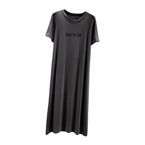 SBYOJLPB Womens Round Neck Dress Nightgown Solid Color Long Sleepshirts Relaxed Fit Comfortable Everyday Casual Home Wear