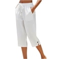 thumbnail image 1 of SBYOJLPB Womens Solid Color Cropped Cargo Pants with Adjustable Drawstring Waist and Side Slit Cuffs with Pockets and Button Detail Casual Capris Pants, 1 of 5