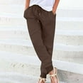 thumbnail image 1 of SBYOJLPB Womens Solid Color Tapered Pants Cotton Linen Drawstring Elastic Waist Pants Casual Trousers with Pocket Brown 12(XXL), 1 of 5