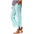 thumbnail image 1 of SBYOJLPB Womens Striped Printed Wide-Leg Pants Elastic Waist Casual Pocket Straight Leg Trousers, 1 of 6