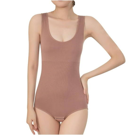 SBYOJLPB Womens' Waist Trainer Seamless Round Neck Tummy Control Shapewear Bodysuit Brown 10(XXL)
