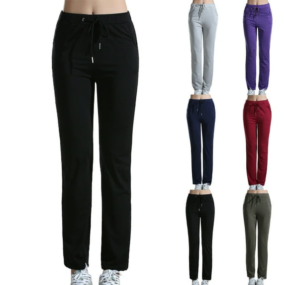 SBYOJLPB Womens Yoga Full Length Pants Solid Color Elastic Waist Drawstring with Pockets Loose Trousers for Workout Running