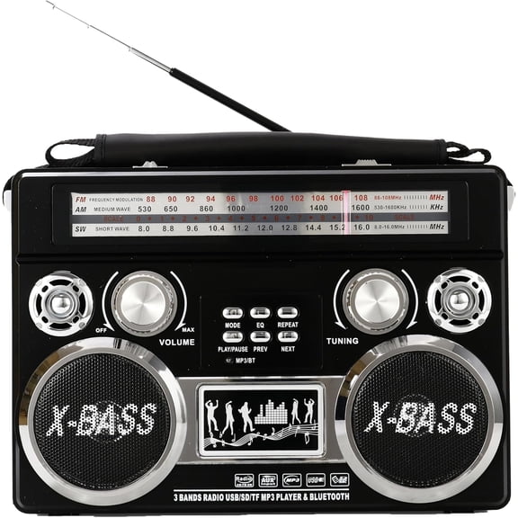 SC-1097BT Portable 3 Band Radio with Bluetooth and Flashlight, M/FM/SW Receiver with MP3 Playback, High Sensitivity, Telescopic Antenna and Long-Lasting Battery