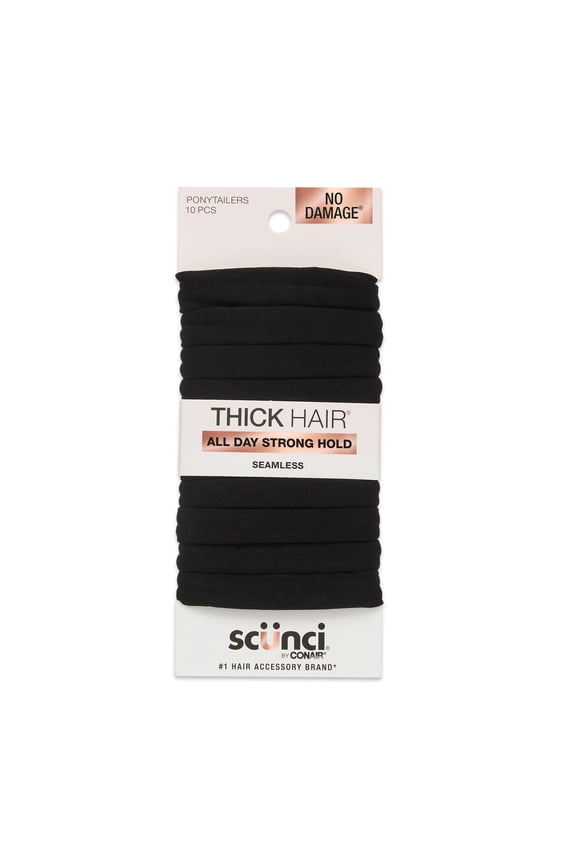 No Damage Hosiery Ponytail Hair Ties, Black, 10 Count