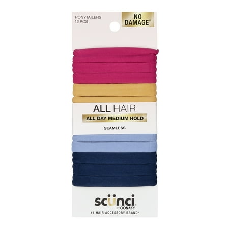 Scunci No Damage Hosiery Ponytail Hair Ties, Multicolor, 12 Count