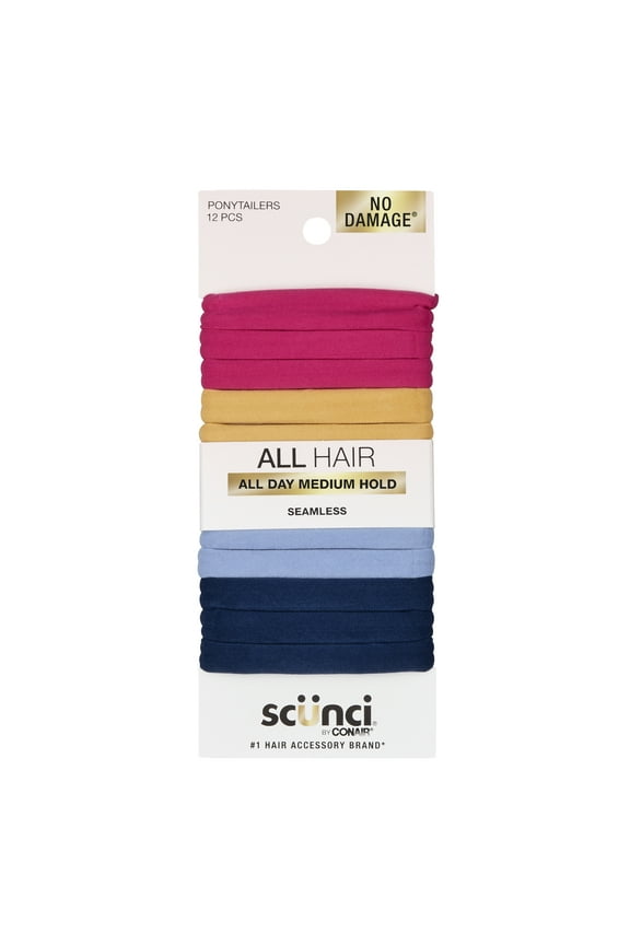 No Damage Hosiery Ponytail Hair Ties, Multicolor, 12 Count