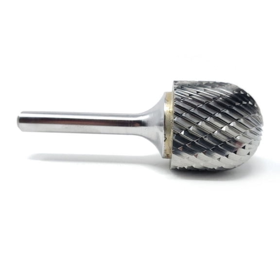 HELONGCO Double Cut Cylindrical Radius End 1" x 1" Carbide Burr Bit, 1/4" Shank