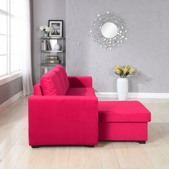 SC 91'' Wide Velvet Storage Sectional Reversible Sleeper Sofa & Chaise Red Classic,Modern & Contemporary