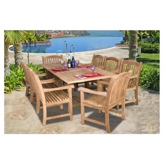 SC Dian-Rect-SumbawaArm Teak Dining Set - Light Brown - 9-Piece Set - Extendable Table
