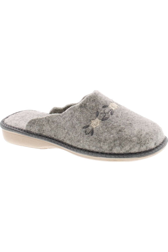Womens 12317 Natural Wool Embroidered Cozy House Slippers Made in Europe