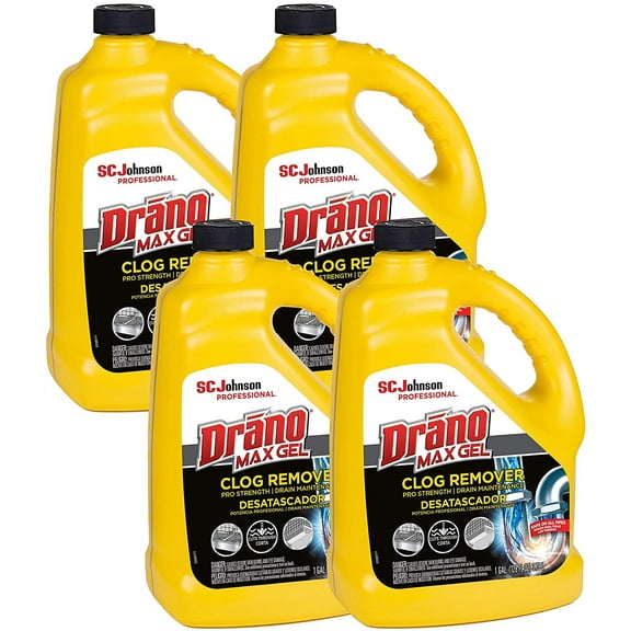 SC Johnson Professional Drano Max Gel To Drain Clog Removing, 128 Fl Oz Pack of 4