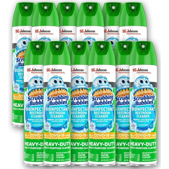Scrubbing Bubbles Multipurpose Bathroom Cleaner & Disinfectant Aerosol, 25 Oz (Pack of 12)