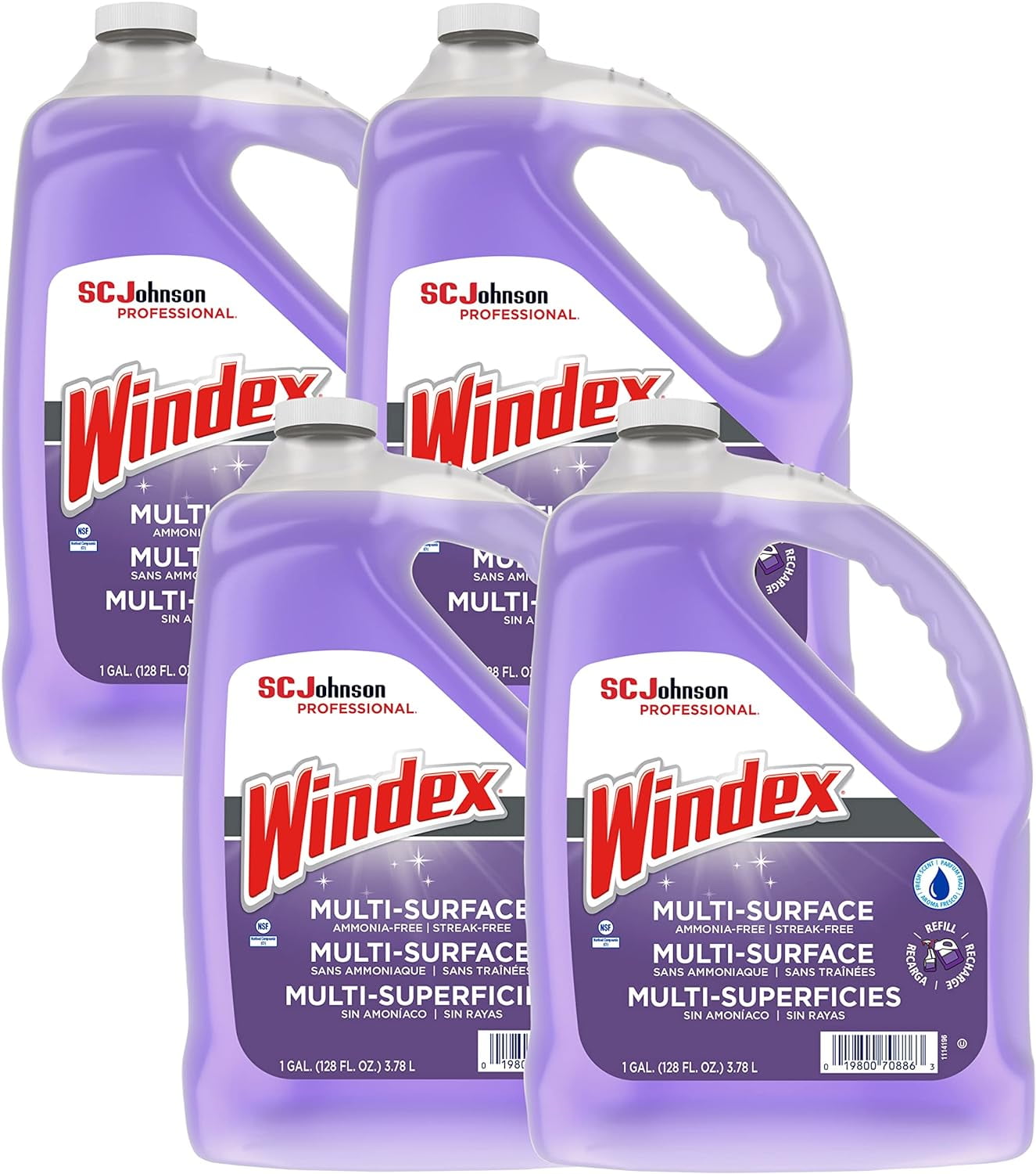 SC Johnson Professional, Windex Ammonia-Free Glass, Window \u0026 Surface Cleaner Refill, 1 gallon/128 Oz (Pack Of 4)