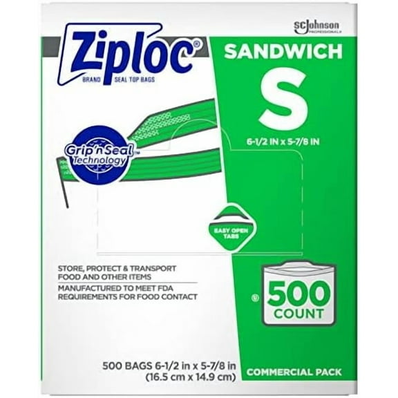 SC Johnson Professional Ziploc Sandwich Bags, Easy Open Tabs, 500 Count