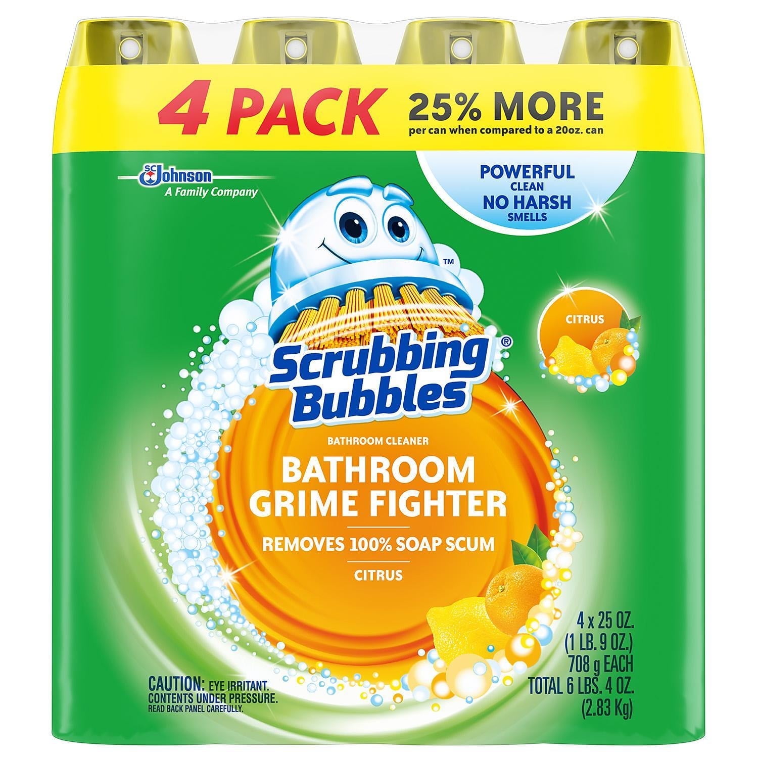SC Johnson Scrubbing Bubbles Fresh Citrus Scent Disinfectant Bathroom Cleaner, 25 oz, 4 count