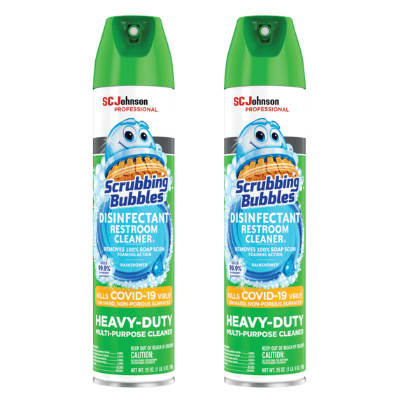 SC Johnson Scrubbing Bubbles Multipurpose Bathroom Cleaner & Disinfectant Aerosol, Rainshower, 25 Oz, 2 Count