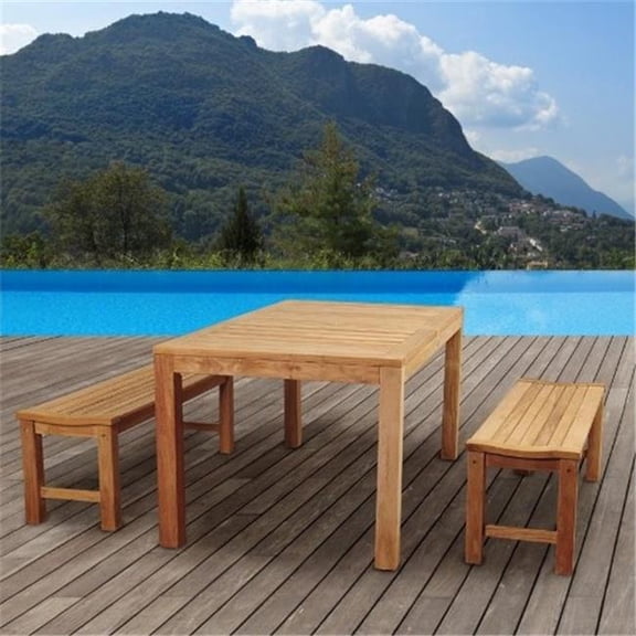 SC RINRECT-2RINBENCH Amazonia Rinjani Teak Dining Set - Natural Finish - Seats 4 - Weather Resistant