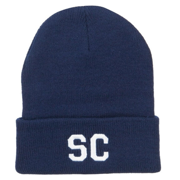 SC South Carolina Embroidered Long Beanie - Navy OSFM