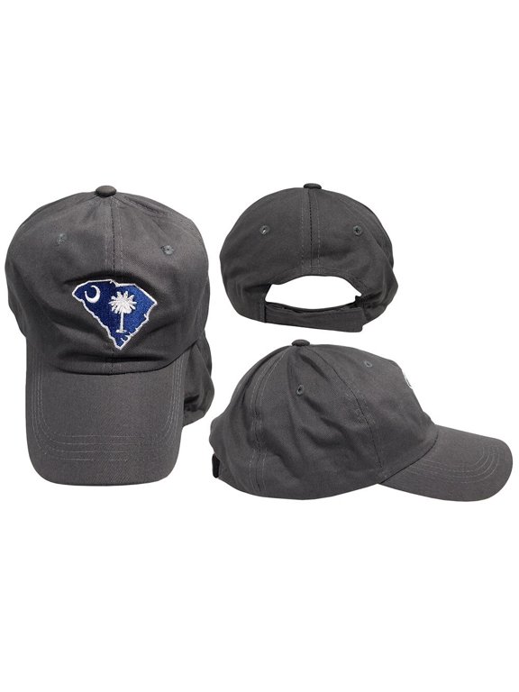SC South Carolina State Map Grey Gray Cotton Adjustable Embroidered Cap Hat
