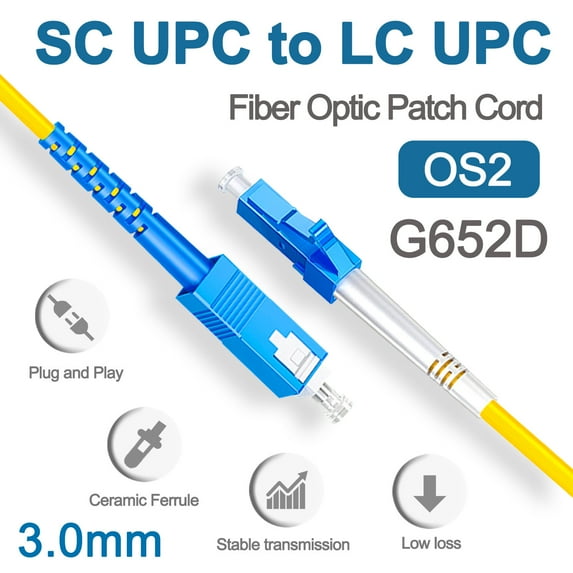 SC UPC to LC UPC Fiber Optical Patch Jumper Cable 3.0mm OS2 Cord Singlemode Simplex 1m 3m 5m PVC G652D SM 1310/1550nm FTTH