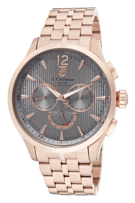 SC0130 Men's Grey Textured Dial 18k Rose Gold Ion-Plated SS Watch