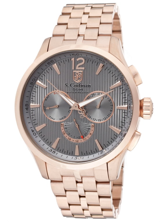 SC0130 Men's Grey Textured Dial 18k Rose Gold Ion-Plated SS Watch
