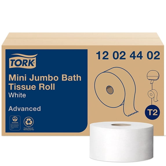 SCA Tork Advanced Jumbo Roll Bath Tissue, 2-Ply, White, 3.55"W x 751'L, 12 Rolls Per Case