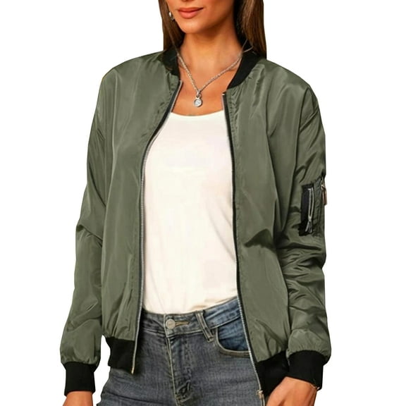 SCACTO Women's Fashion Color-Blocked Jacket, Spring & Fall Zippered Long-Sleeve Top